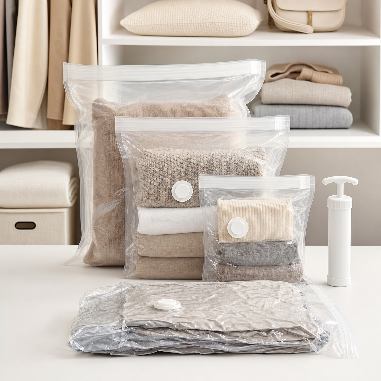 Space-Saving Vacuum Storage Set with Hand Pump